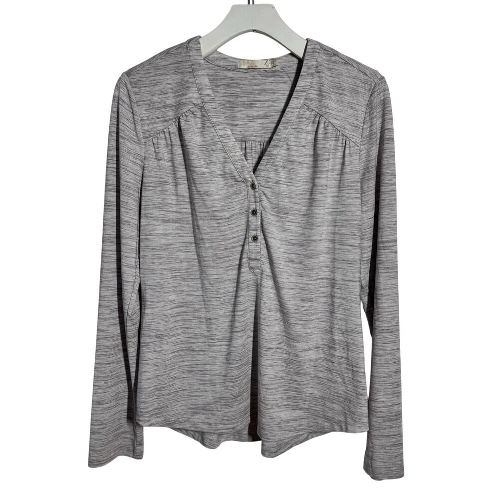 prAna Activewear Long Sleeve Top Women M‎ Gray Heather Stretch Yoga Outdoor Hike